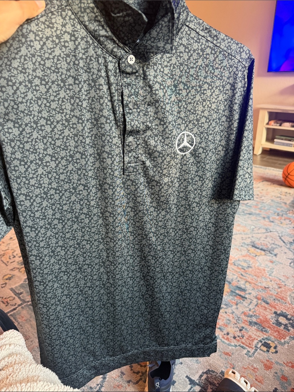 Men's Navy Floral Polo Shirt